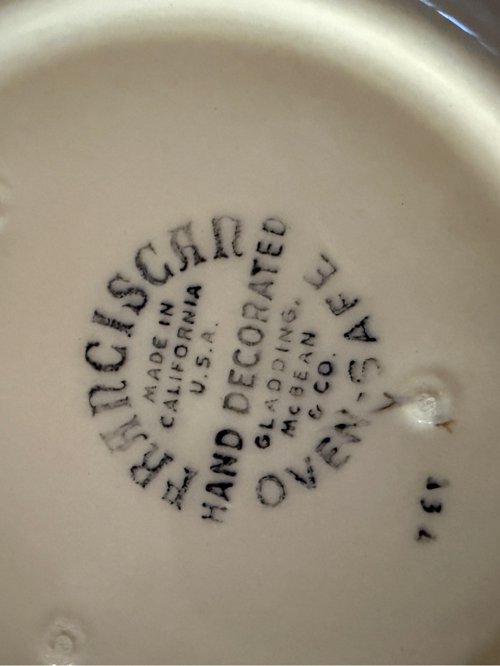 Franciscan Ceramic Piece in Cream with Black Stamp